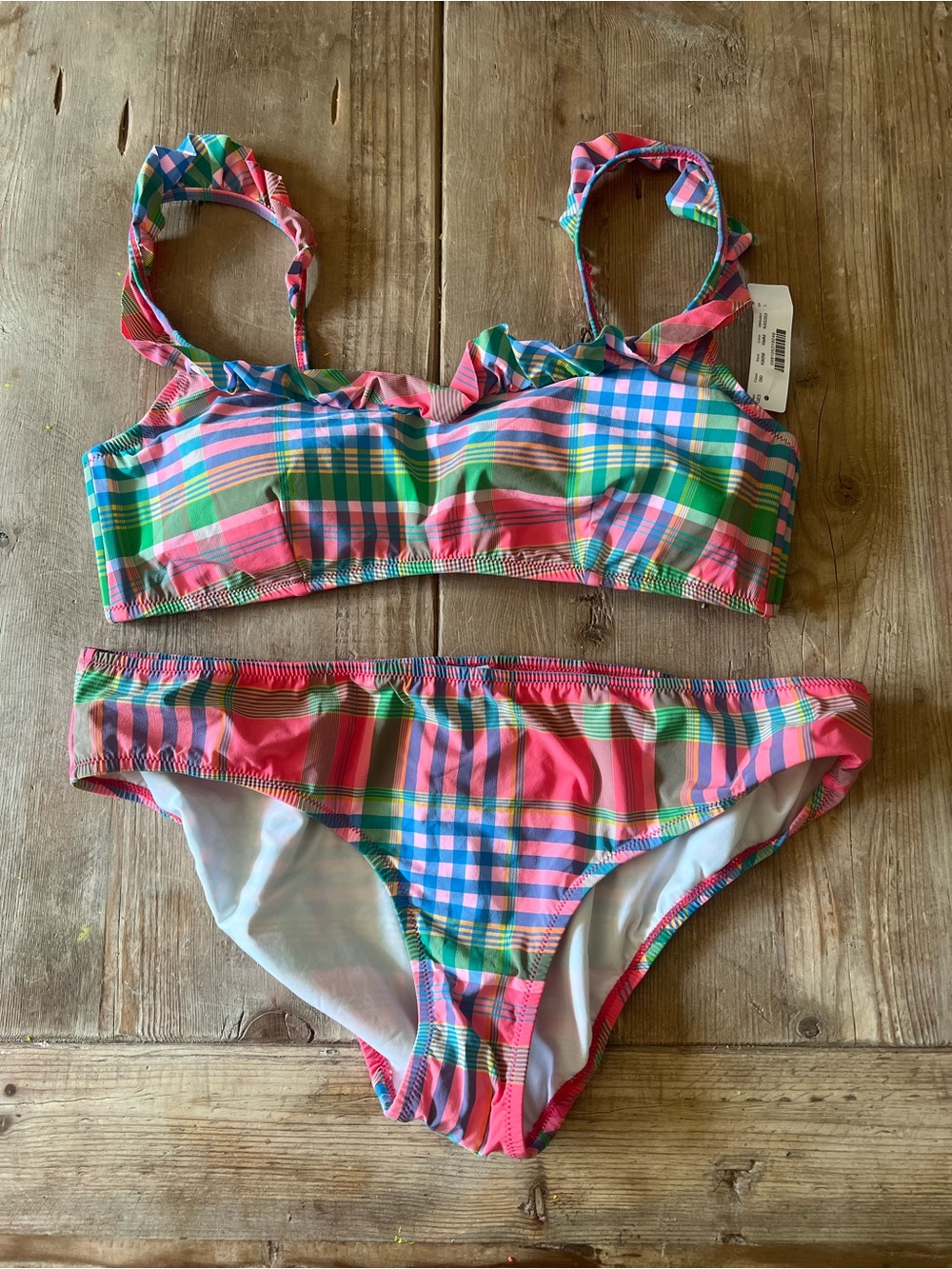 J. Crew Multicolor Plaid Bandeau Bikini Set - Picture 3 of 11